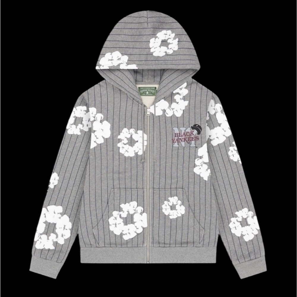 Denim Tears Grey Pinstripe Wreath Zip Hoodie Black Yankees L NWT